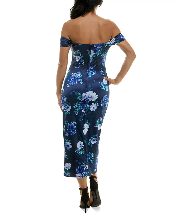 City Studios Women's Printed Off-The-Shoulder Midi Dress MSRP $69