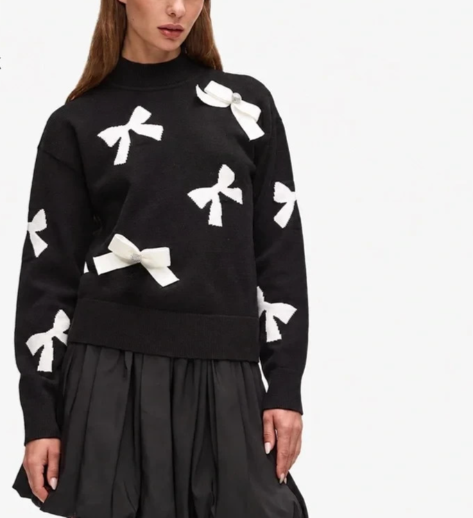 Karl Lagerfeld Paris 3D Bow Mock Neck Sweater MSRP $109