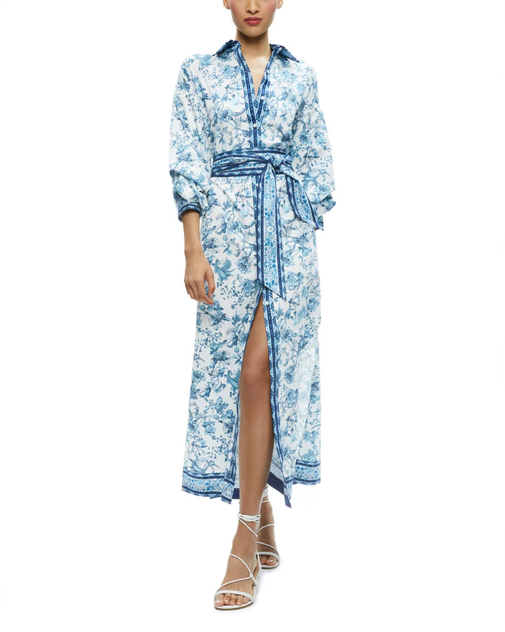Alice and Olivia Tanika Printed Button Down Maxi Dress MSRP $495