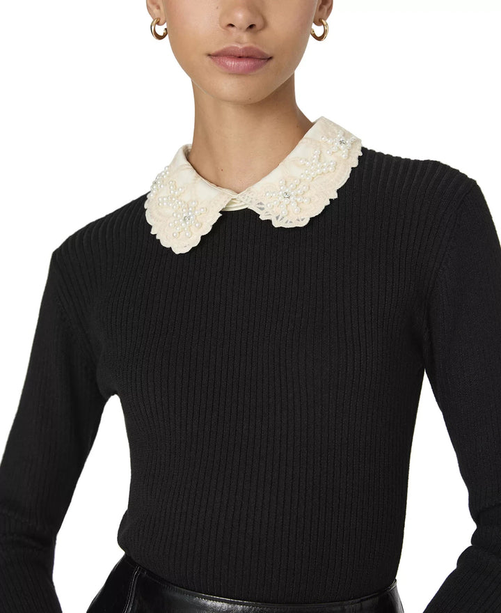 French Connection Mozza Embellished Cotton Knit Top MSRP $158