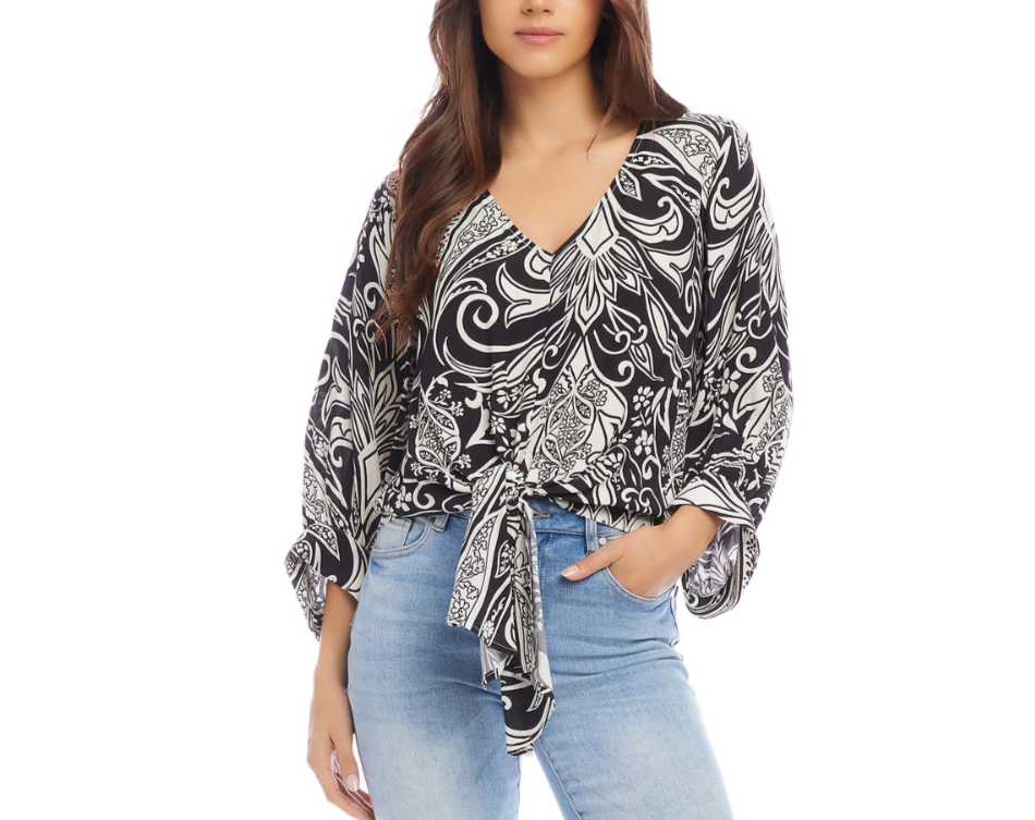 Karen Kane Blouson Sleeve Tie Front Top MSRP $148
