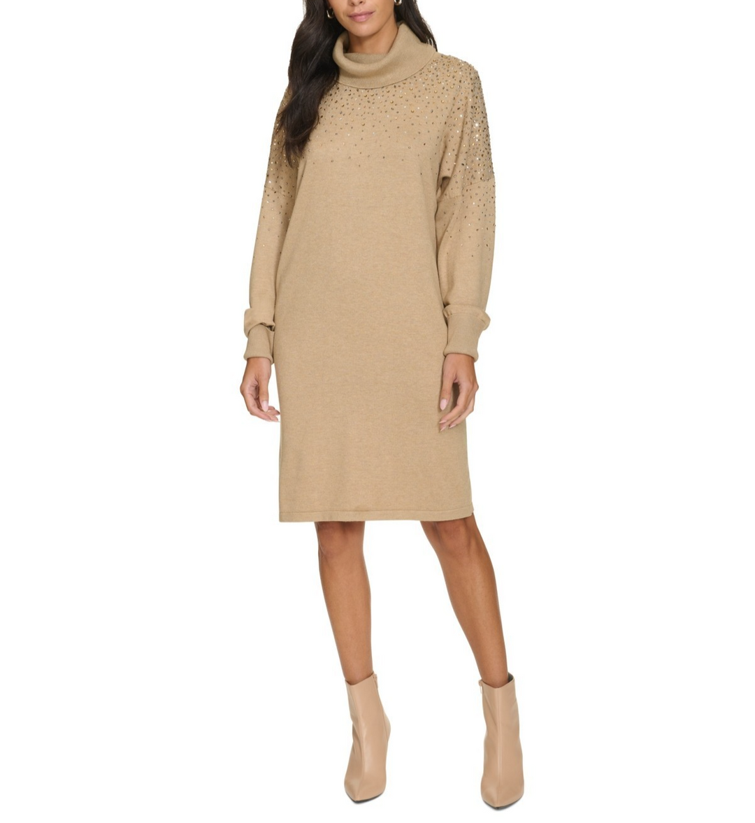 Calvin Klein Women's Embellished Long-Sleeve Sweater Dress MSRP $139
