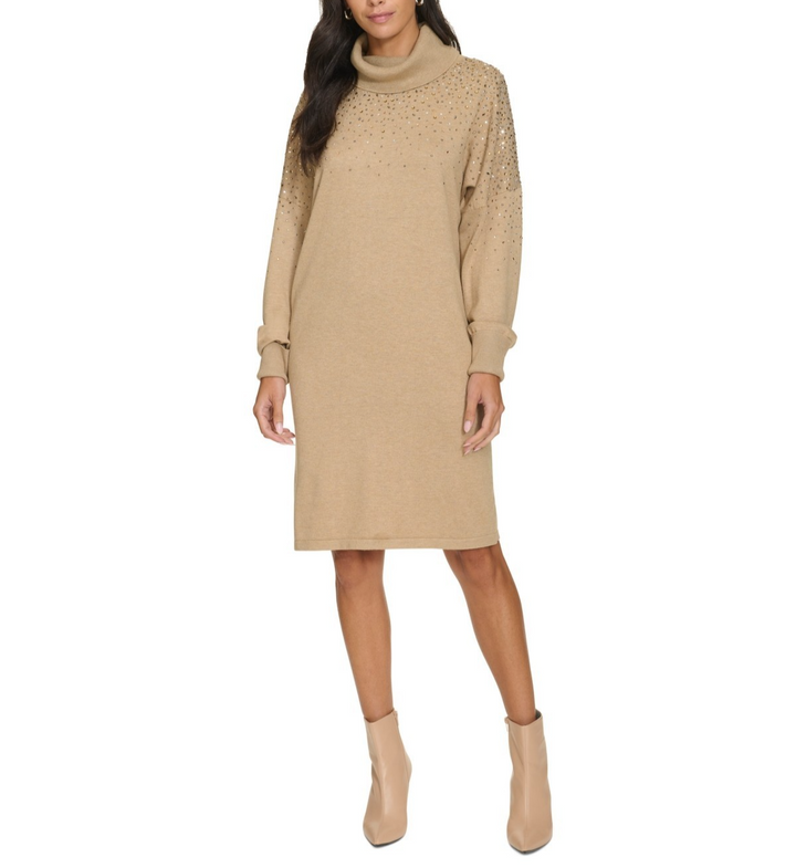 Calvin Klein Women's Embellished Long-Sleeve Sweater Dress MSRP $139