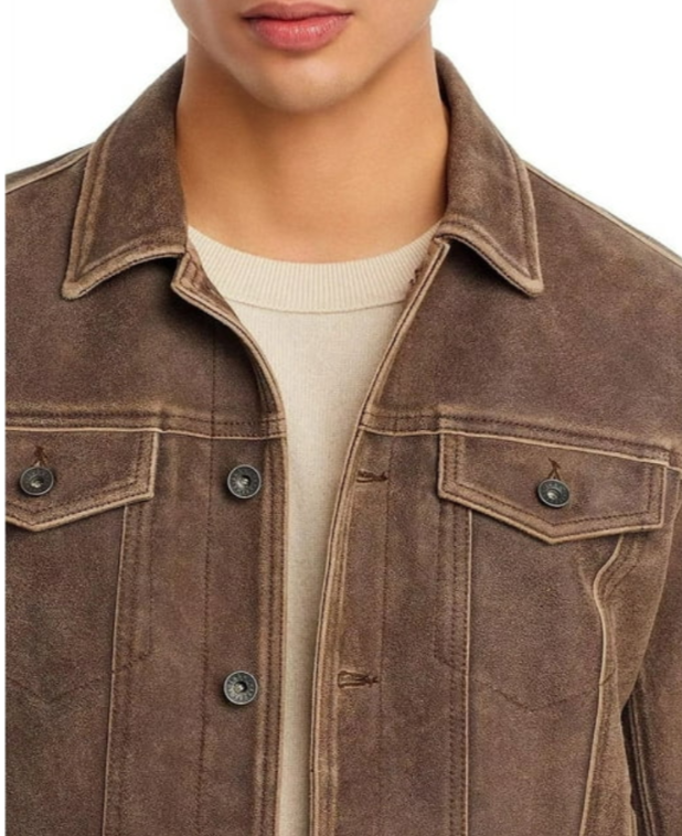 John Varvatos Andrew Leather Trucker Jacket MSRP $698
