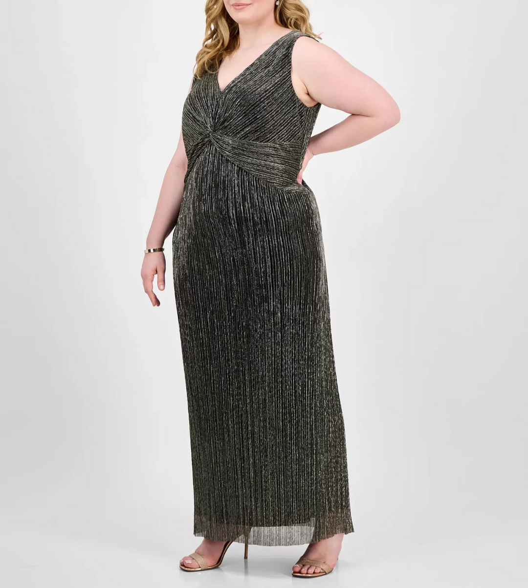 Connected Plus Size  Twisted Metallic Jersey Maxi Dress MSRP $99