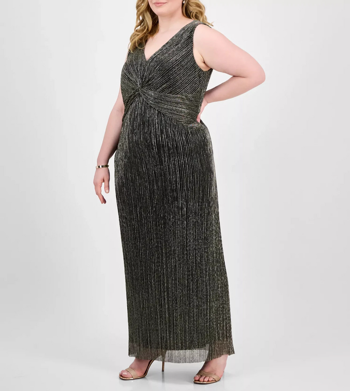 Connected Plus Size  Twisted Metallic Jersey Maxi Dress MSRP $99