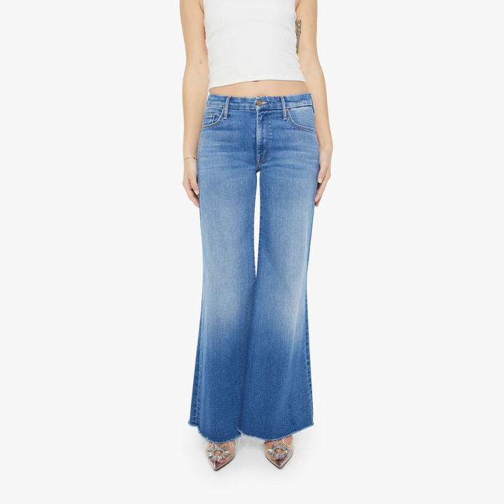 Mother Petites the Lil Roller Fray Wide Leg Jeans MSRP $258
