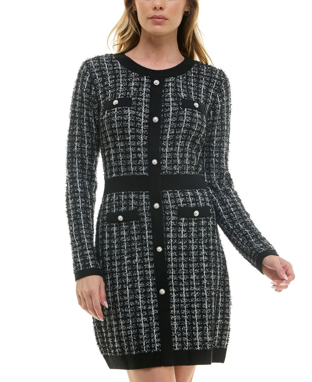 BCX Round-Neck Long-Sleeve Tweed Sweater Dress MSRP $69