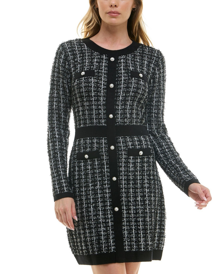 BCX Round-Neck Long-Sleeve Tweed Sweater Dress MSRP $69