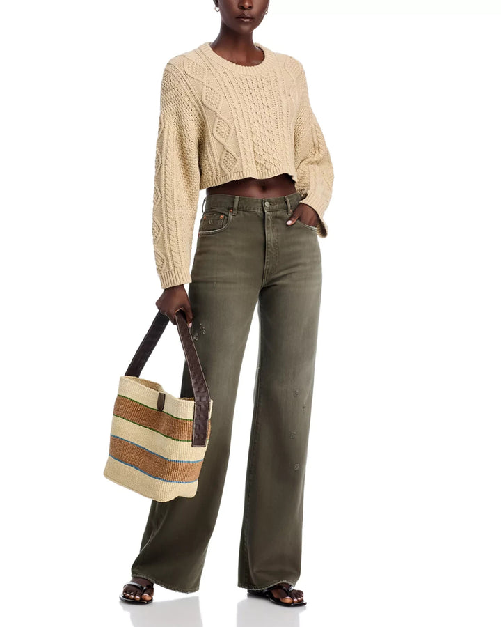 Denimist Cropped Cable Crewneck Sweater MSRP $395
