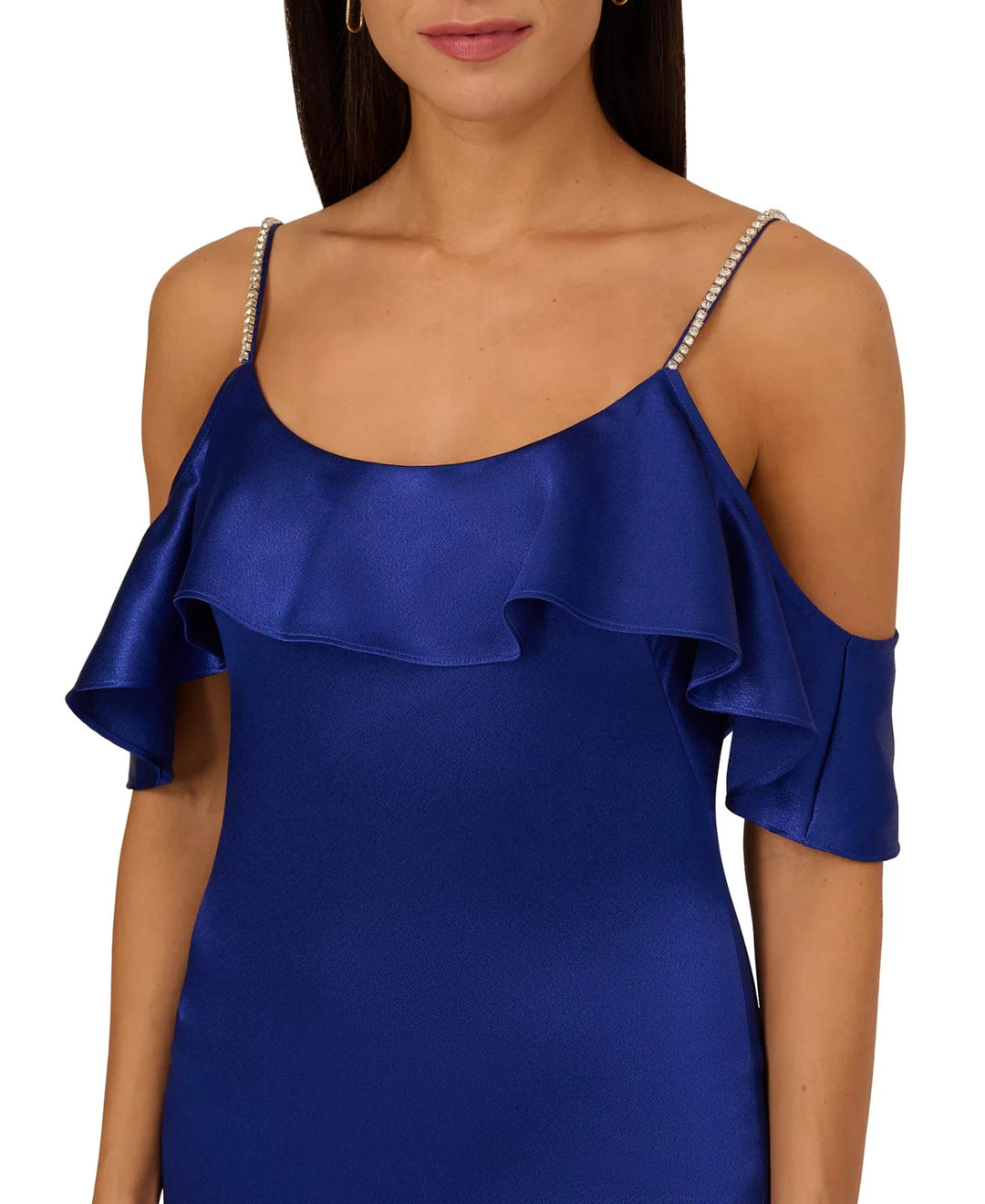Adrianna by Adrianna Papell Liquid Satin Rhinestone-Strap Gown MSRP $275