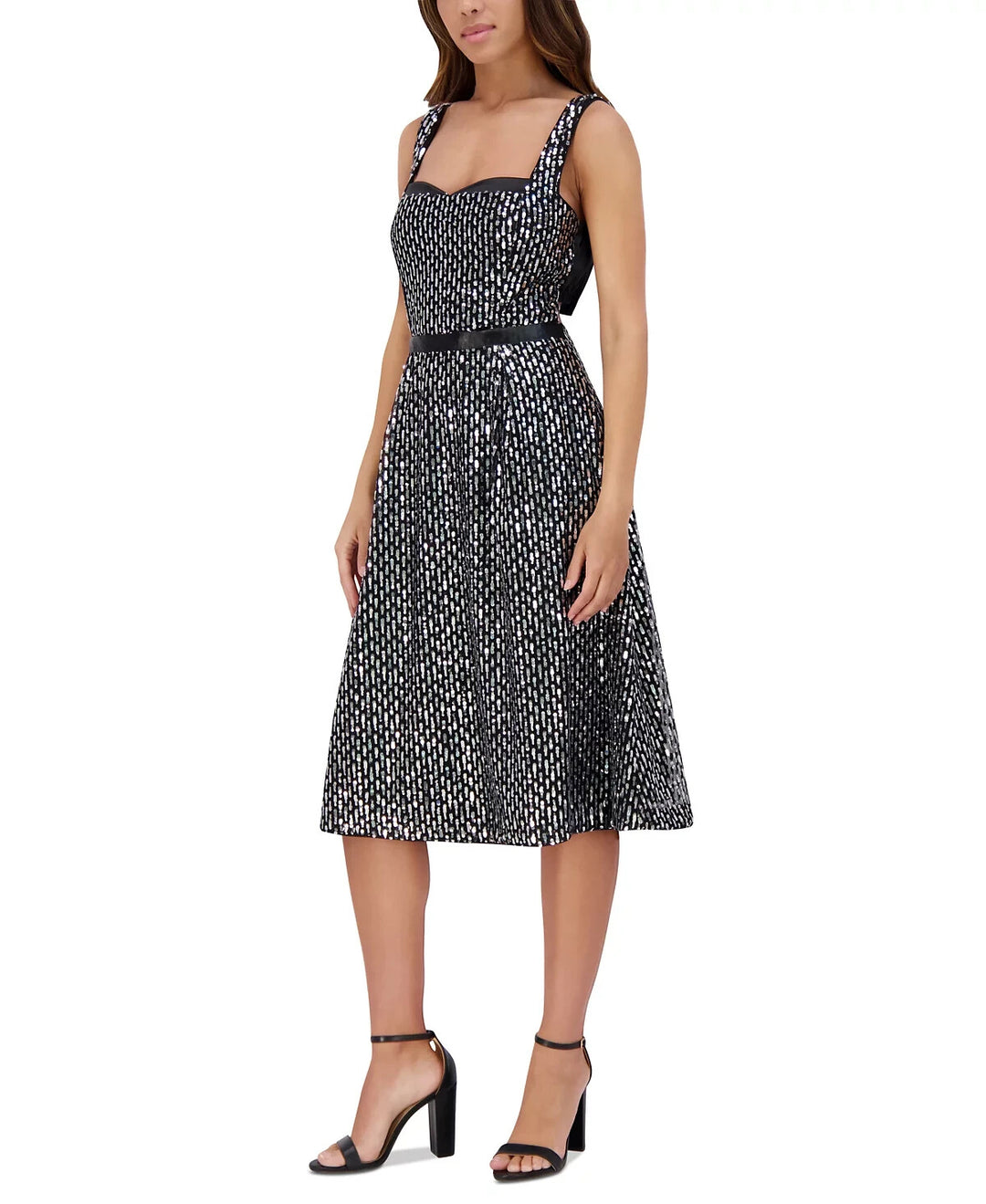 kensie Sequin-Mesh Matte-Satin Midi Dress MSRP $148