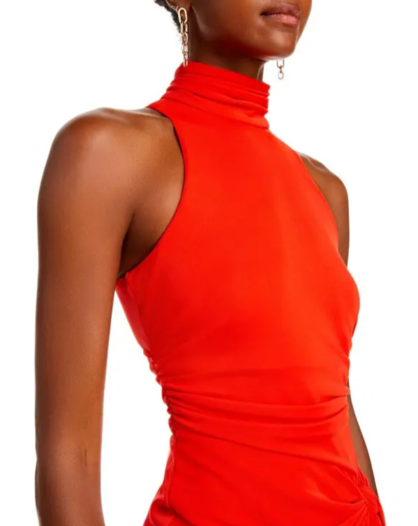 Cinq à Sept Rori Tie Waist High Neck Midi Dress MSRP $395