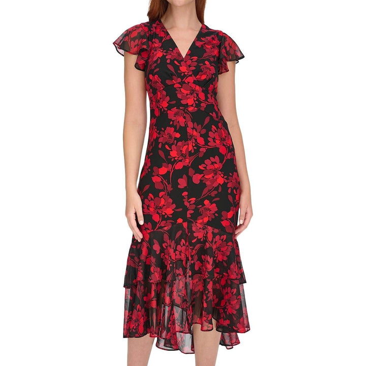 Tommy Hilfiger Printed V-Neck Flutter-Sleeve Dress MSRP $119