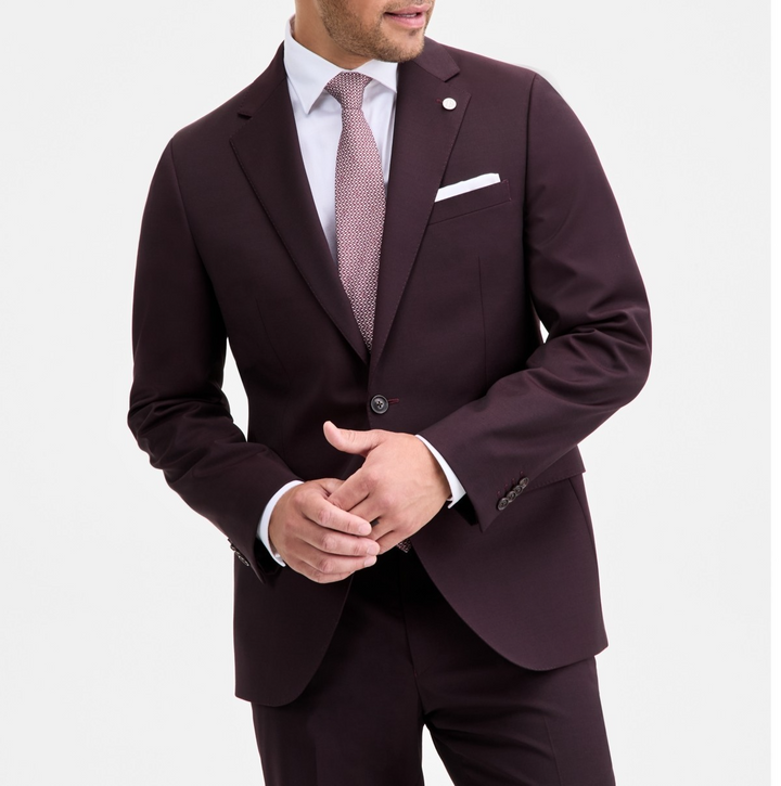 Ted Baker Modern-Fit Bordeaux Wool-Blend Suit Separate Jacket MSRP $450 Size 36S