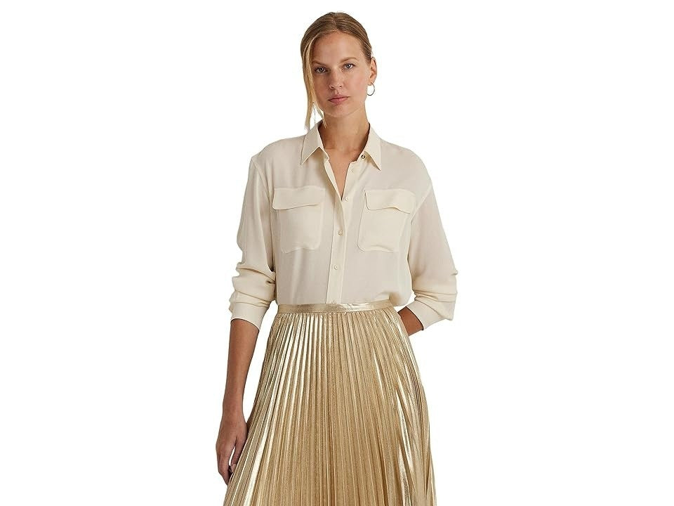 Lauren Ralph Lauren Crepe De Chine Shirt MSRP $245