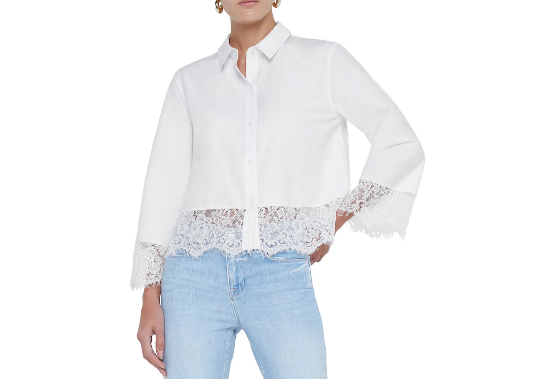 L'AGENCE Levo Lace Trim Crop Shirt MSRP $325