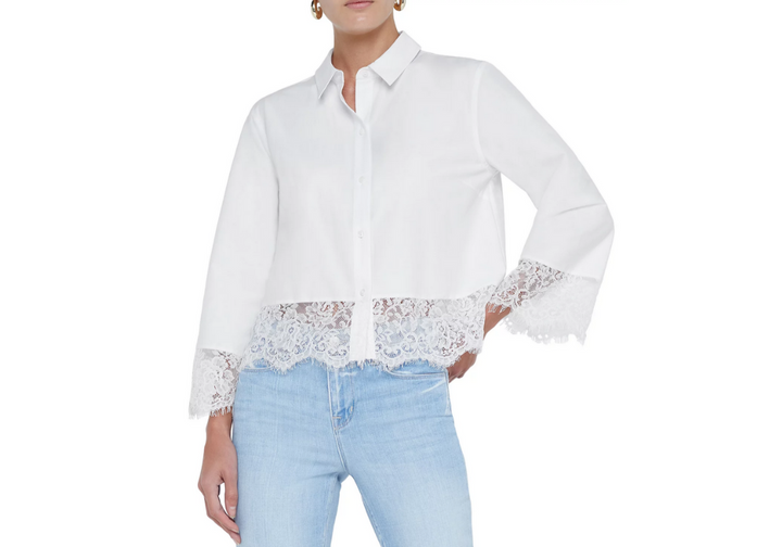 L'AGENCE Levo Lace Trim Crop Shirt MSRP $325