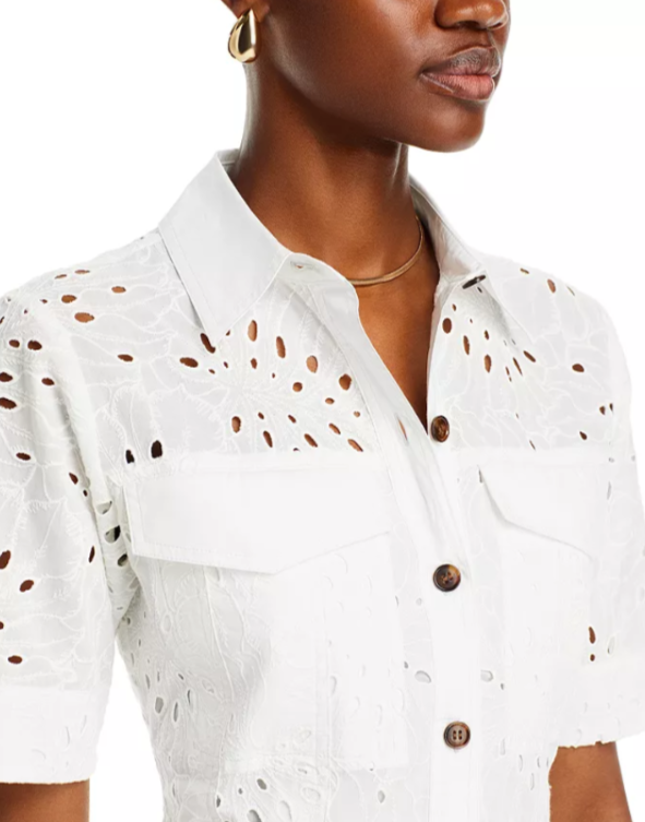 Derek Lam 10 Crosby Lincoln Short Sleeve Eyelet Dress MSRP $595