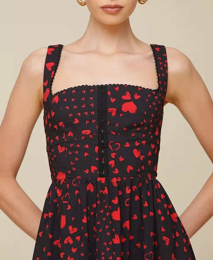 Avec Les Filles Sleeveless Square-Neck Corset Midi Dress MSRP $139