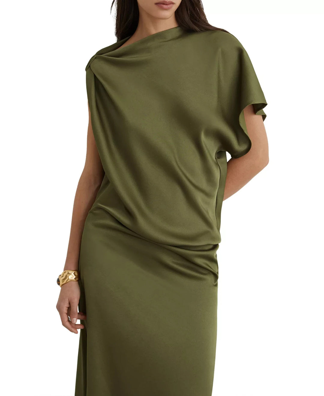 REISS  Satin Asymmetric Draped Midi Dress MSRP $285