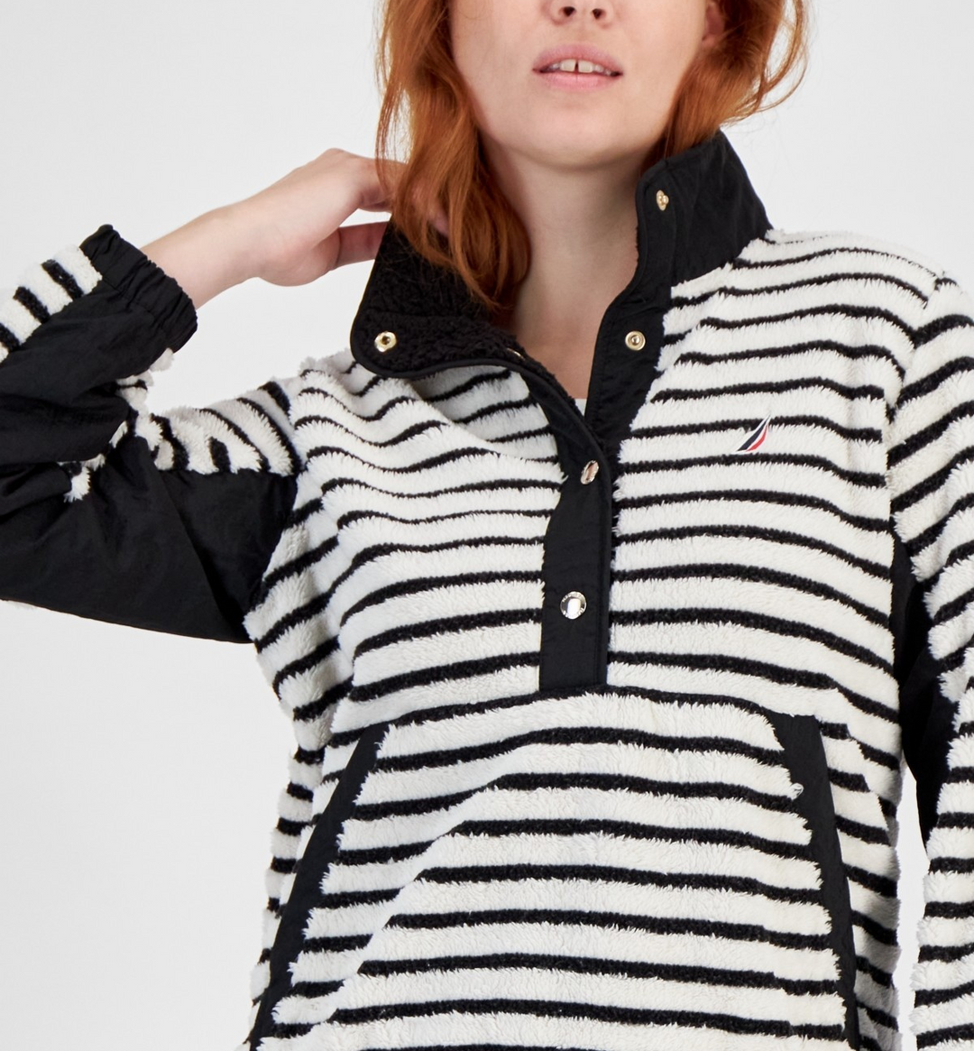 Nautica Jeans Striped Pullover Sherpa Jacket MSRP $99