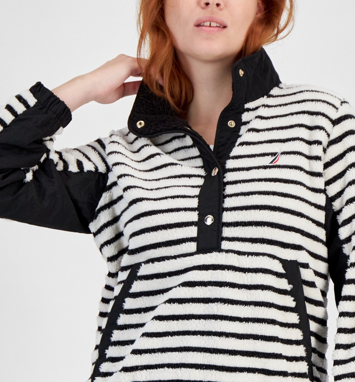 Nautica Jeans Striped Pullover Sherpa Jacket MSRP $99