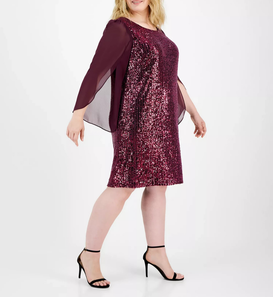 Connected Plus Size Sequined Cape-Sleeve Dress MSRP $89
