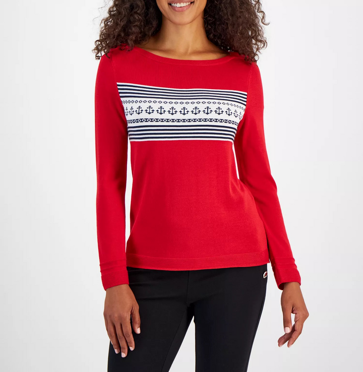 Nautica Jeans Women's Anchor Boat Neck Long-Sleeve Sweater MSRP $59