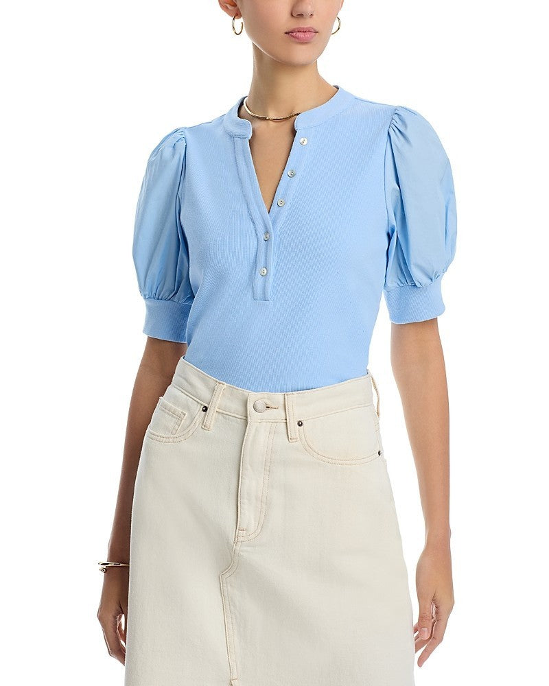 Single Thread Puff Sleeve Henley Top MSRP $68