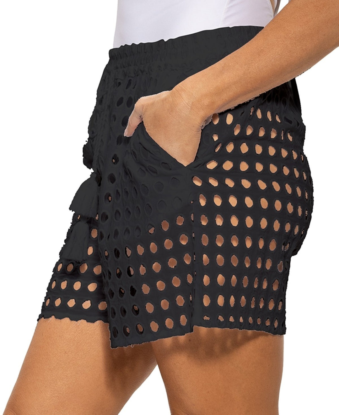 Dotti Cotton Openwork Dot Drawstring-Waist Shorts MSRP $58