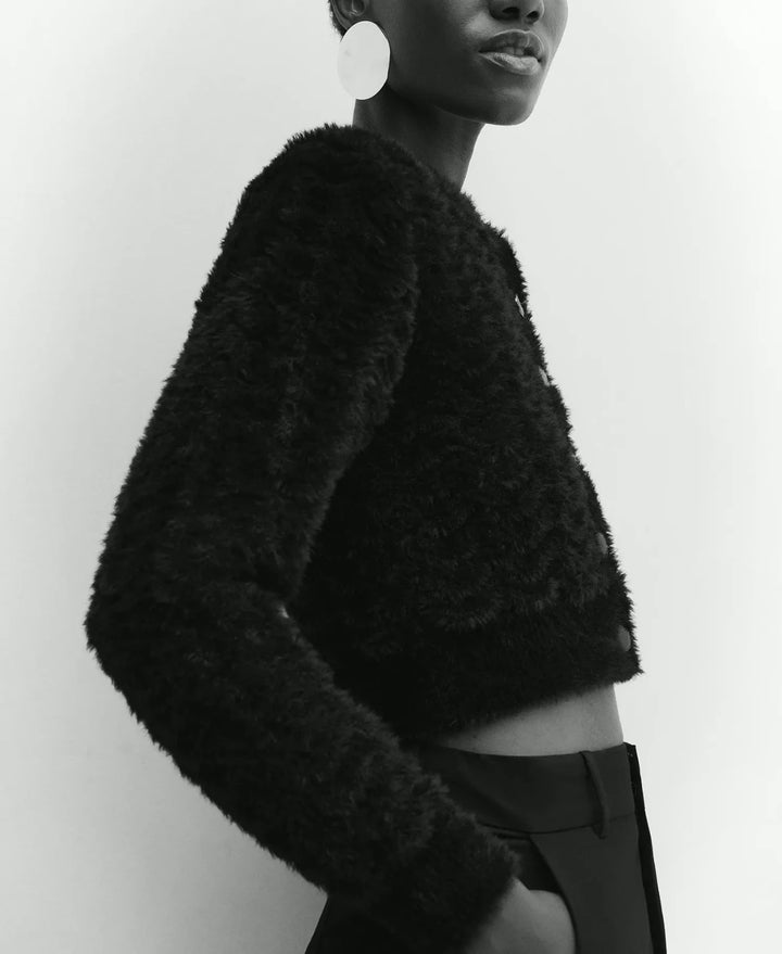 MANGO Women's Faux Fur Knit Cardigan MSRP $99.99
