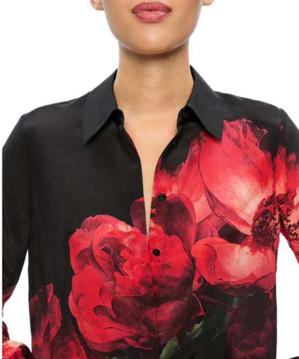 Alice and Olivia Brady Slim Silk Blouse MSRP $375