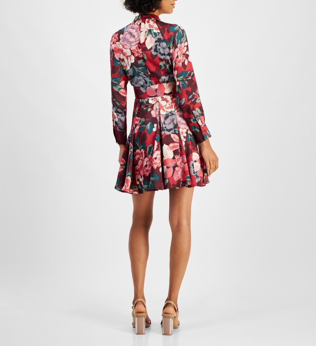 Tahari Petite Floral Button-Trim Belted Long-Sleeve Dress MSRP $159
