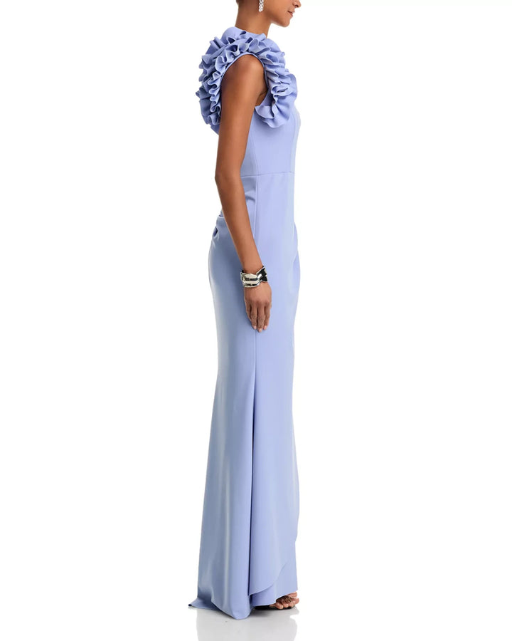 AQUA One Shoulder Ruffle Crepe Gown MSRP $298