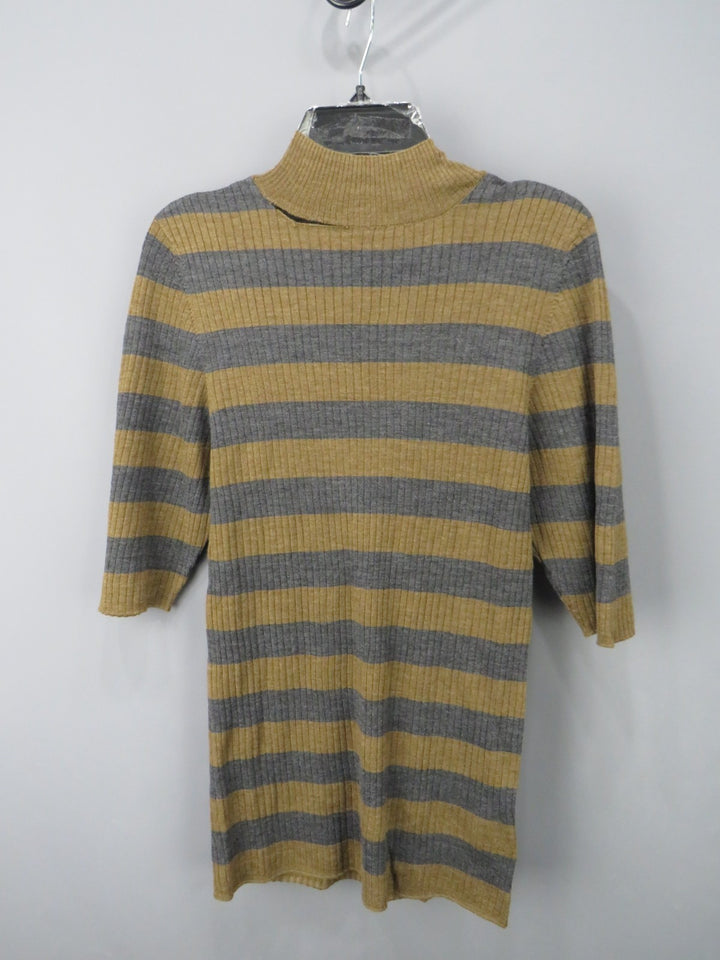 Majestic Filatures Striped Rib Knit Merino Wool Mock-Neck MSRP $280