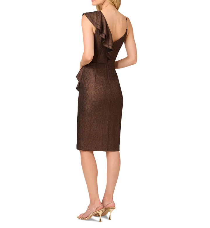 Adrianna Women's Metallic Ruffled Sleeveless Sheath Dress MSRP $195