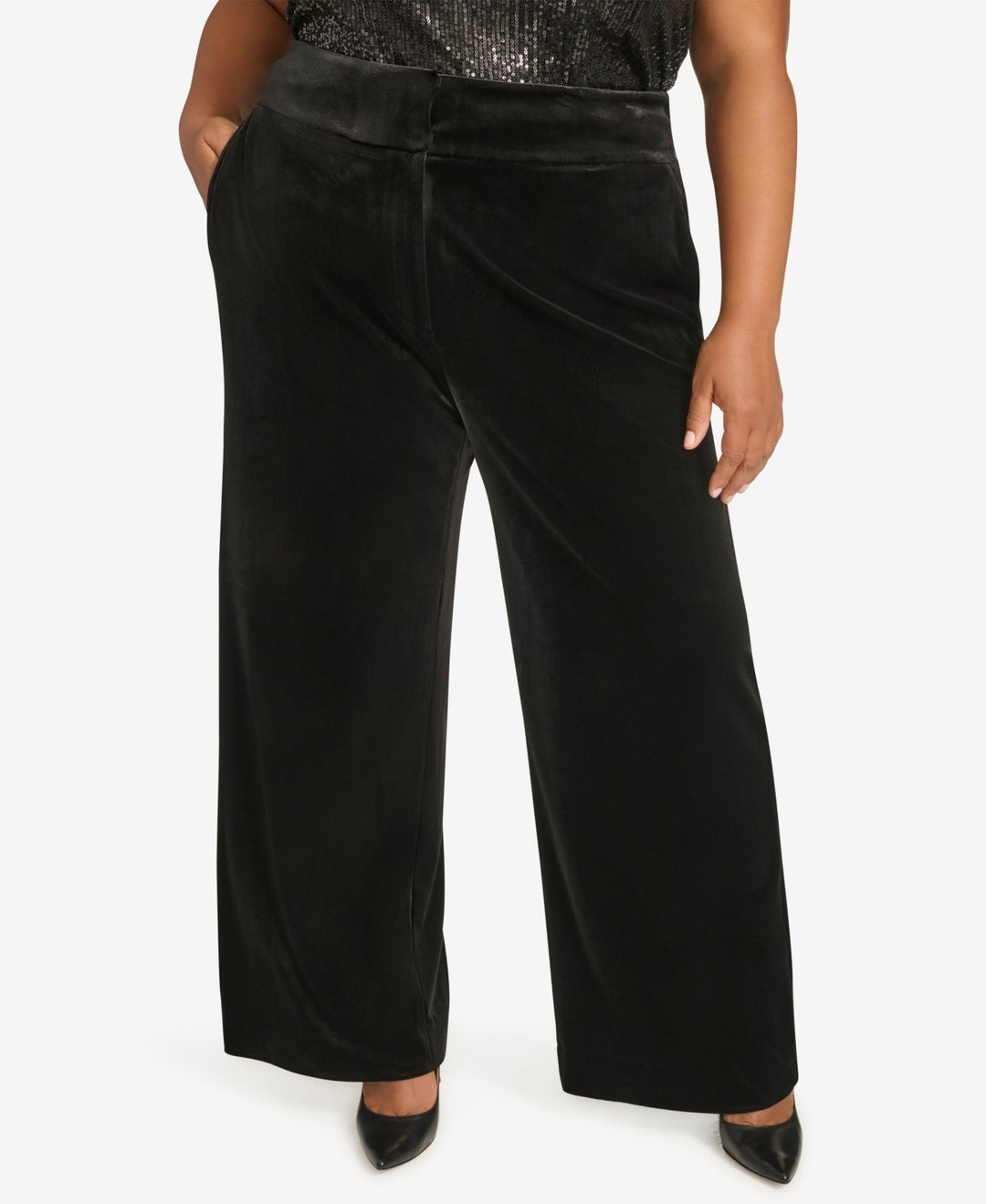 Calvin Klein Plus Size High Rise Wide Leg Velvet Pants MSRP $109