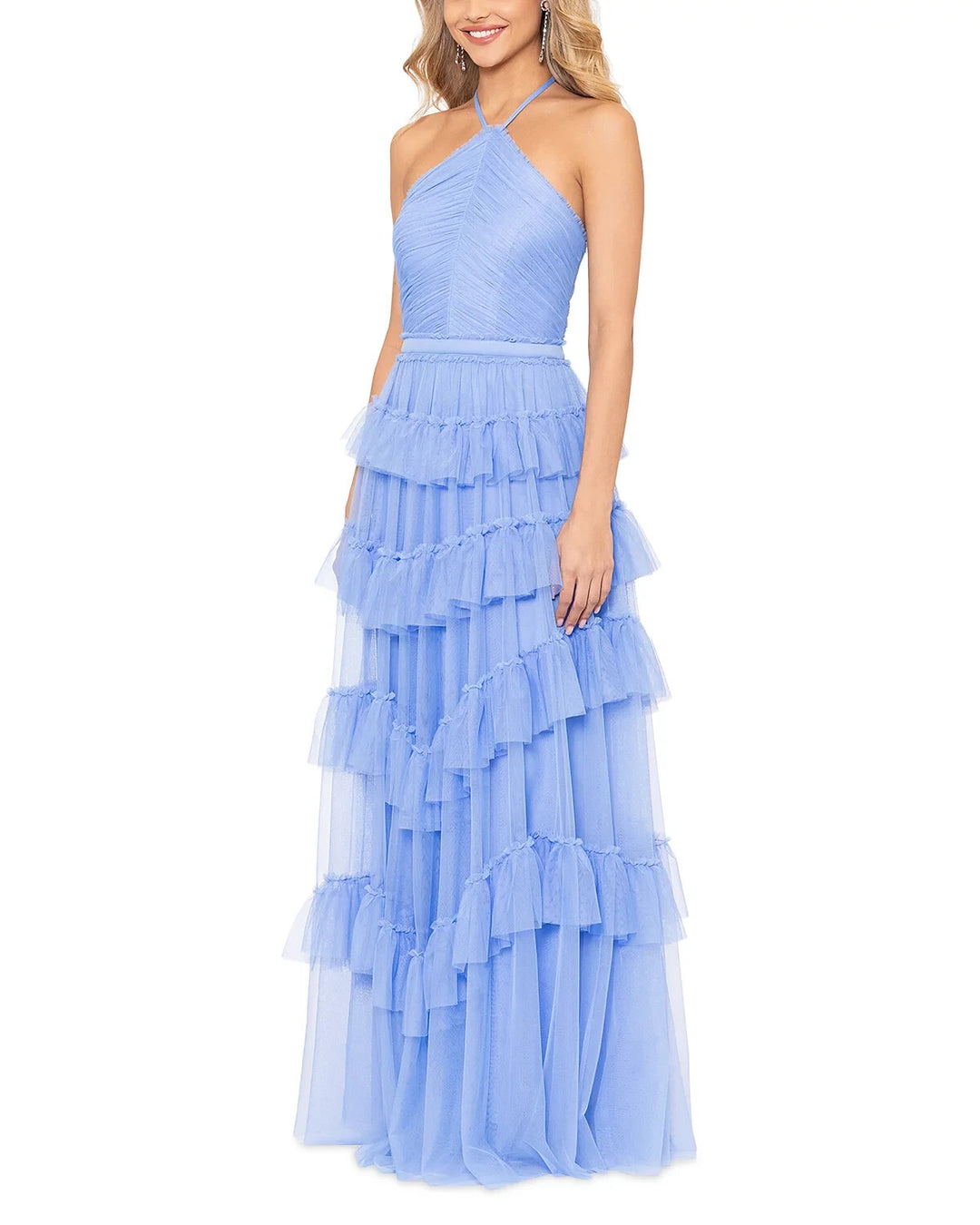 AQUA Tulle Tiered Ruffle Gown MSRP $318