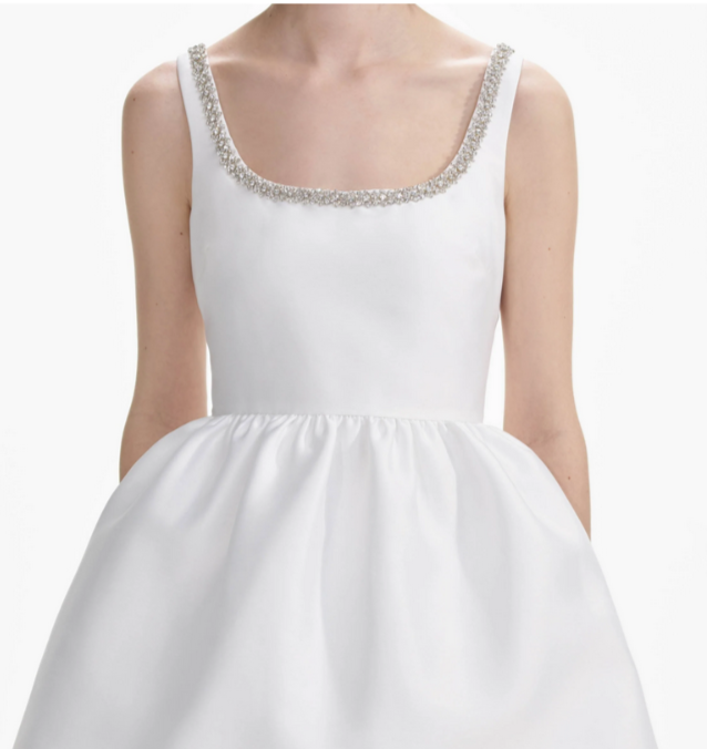 Self-Portrait White Taffeta Diamante Mini Dress MSRP $465
