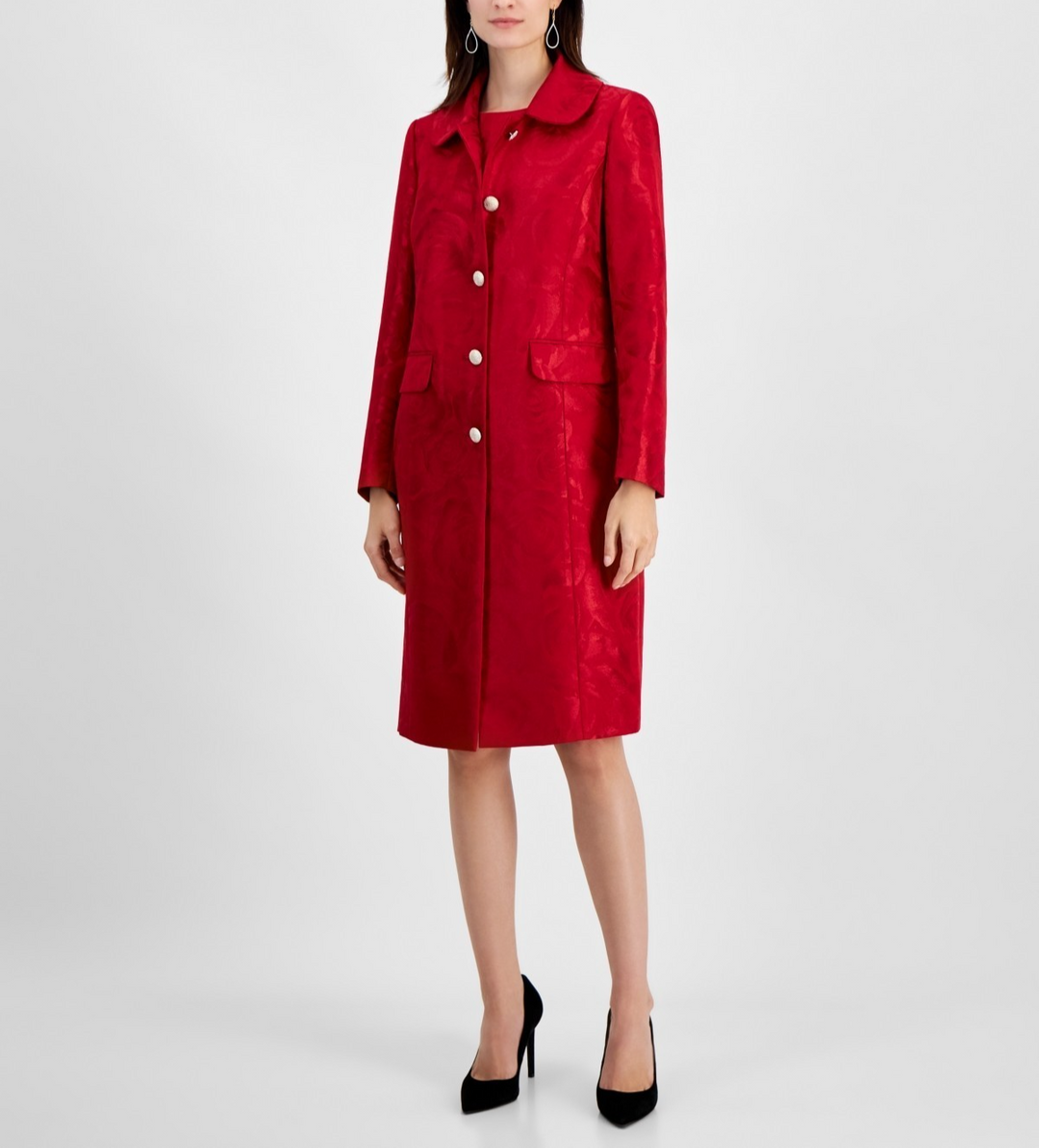 Kasper Women's Jacquard Peter-Pan-Collar Coat MSRP $159