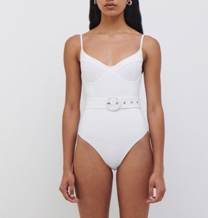 SIMKHAI Noa Belted Bustier One Piece Swimsuit MSRP $195