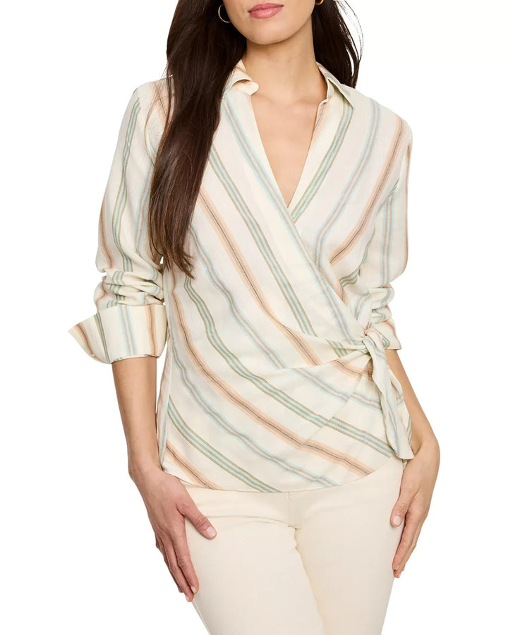 NIC+ZOE Striped Faux Wrap Top MSRP $158