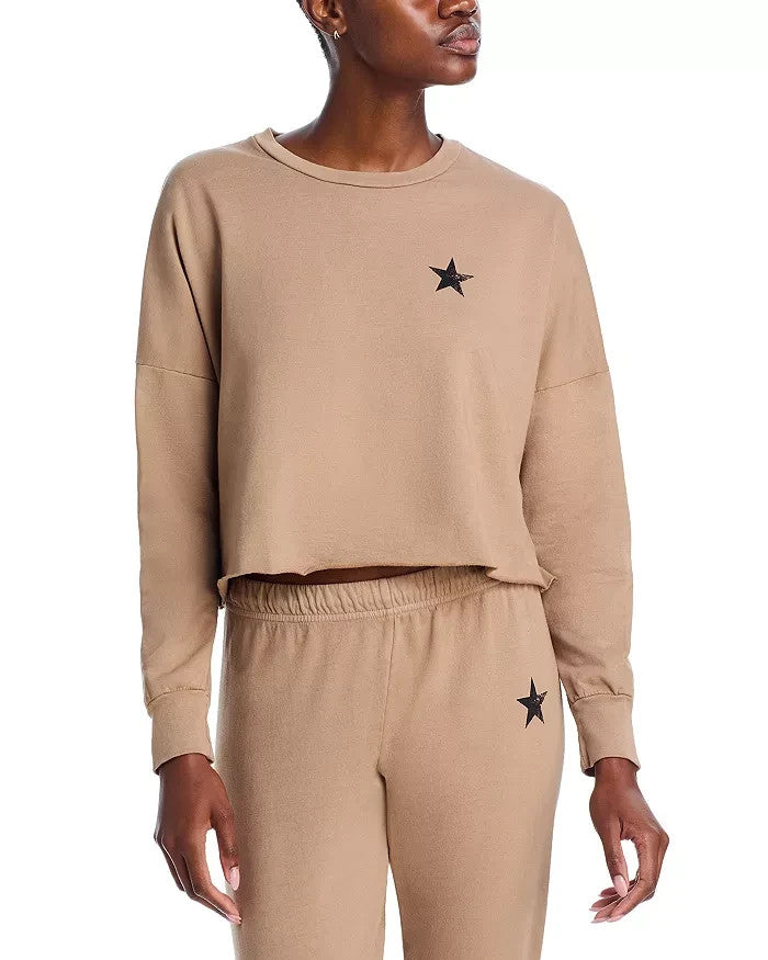 AQUA Athletic Tessa Cropped Raw Hem Pullover Sweatshirt MSRP $78