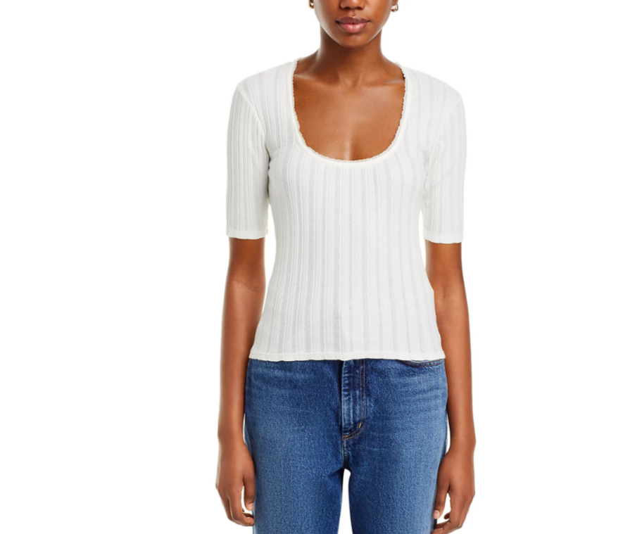 RE/DONE Pointelle Scoop Neck Tee MSRP $135