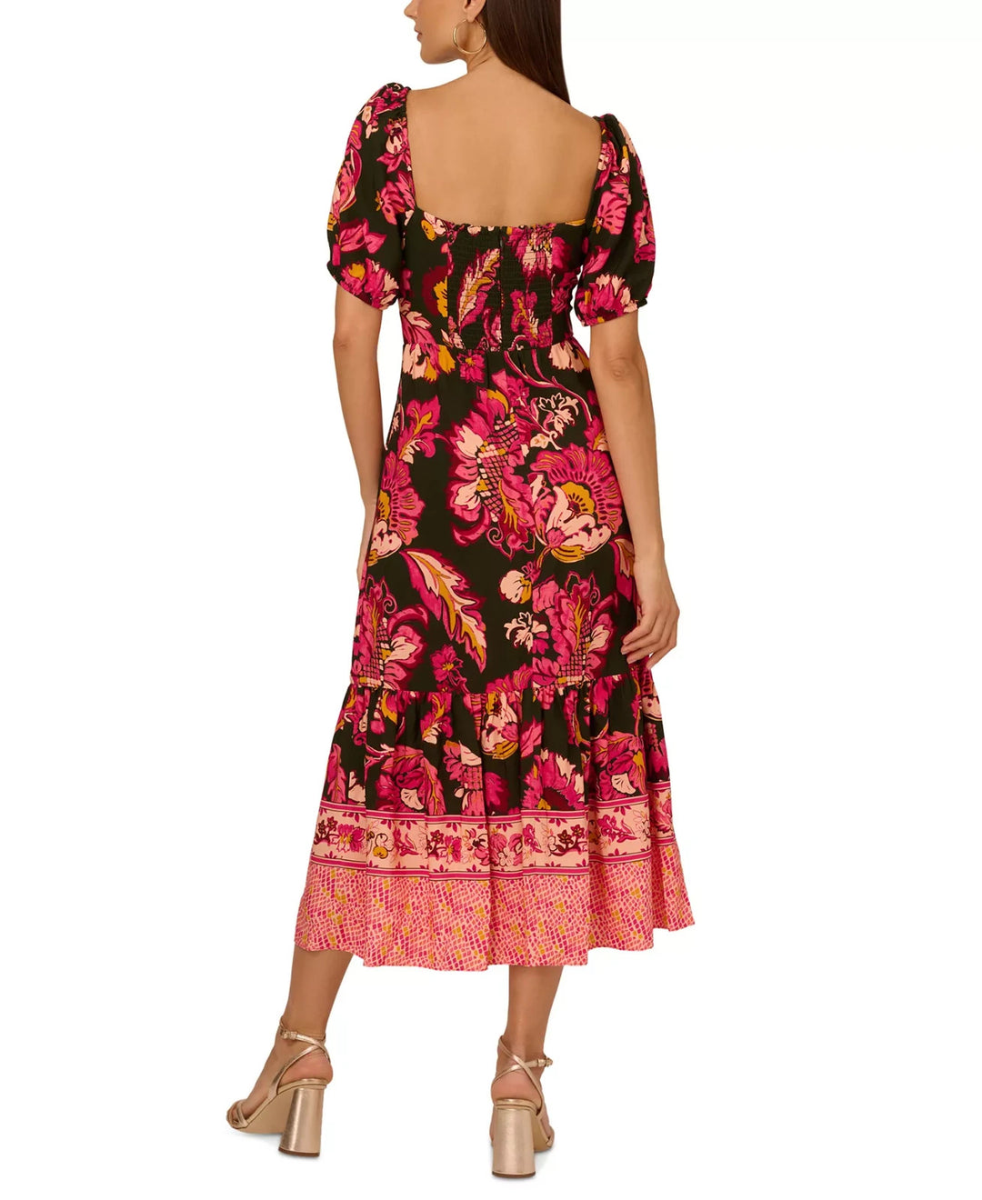Adrianna by Adrianna Papell Floral-Print Puffed-Sleeve Dress MSRP $149