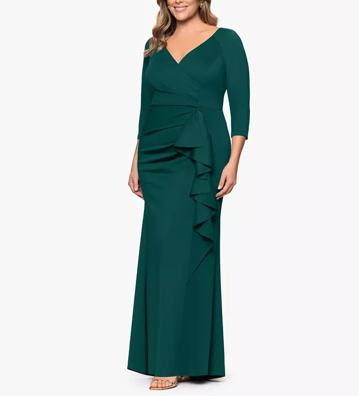 XSCAPE Plus Size Side-Ruffle Ruched Gown MSRP $269