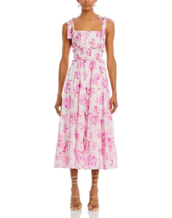 AQUA Floral Tie Strap Midi Dress MSRP $118