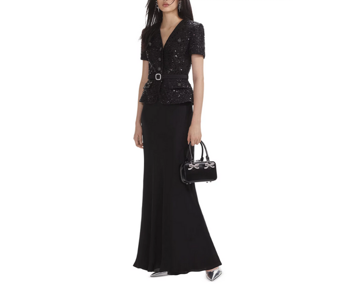 Self-Portrait Sequined Boucle Bodice Gown MSRP $772