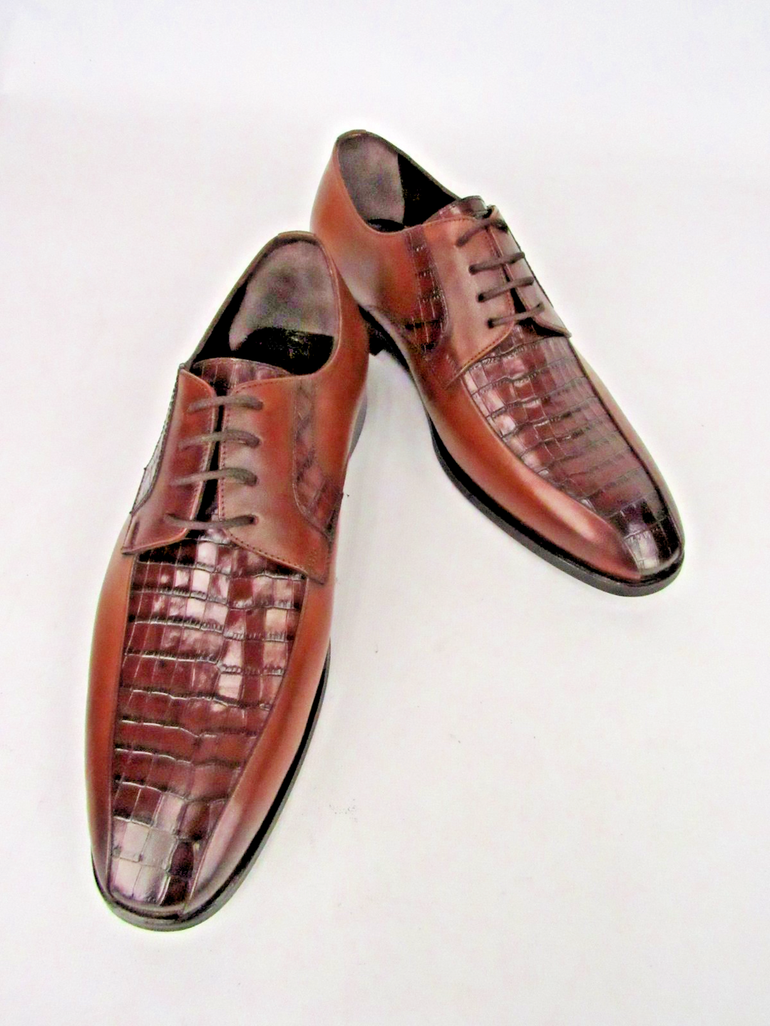 Classic Brown Calf Leather Embossed Dress Shoes – Handcrafted Size EU 41